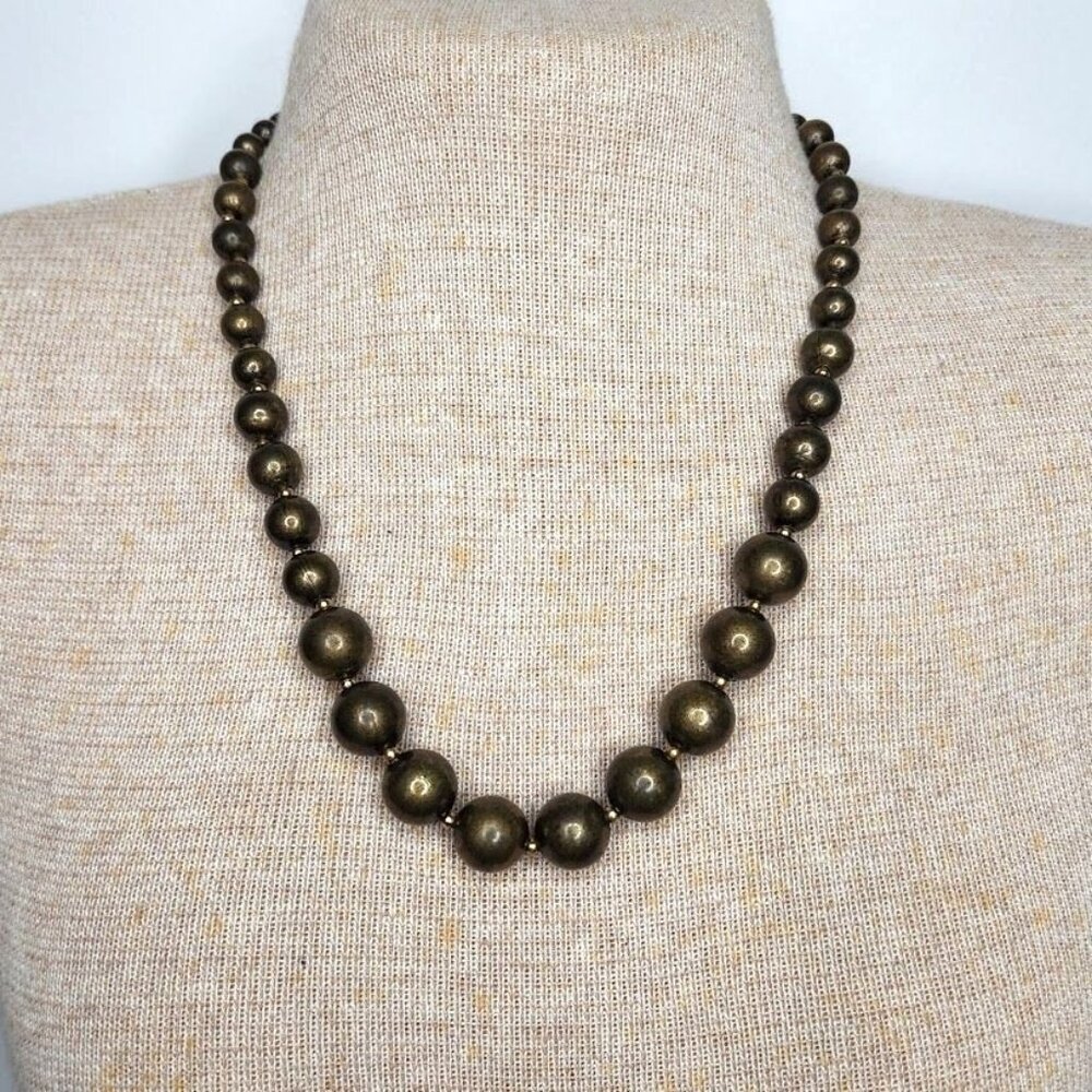 Vintage Carol Dauplaise Graduated Golden Olive Beaded Necklace